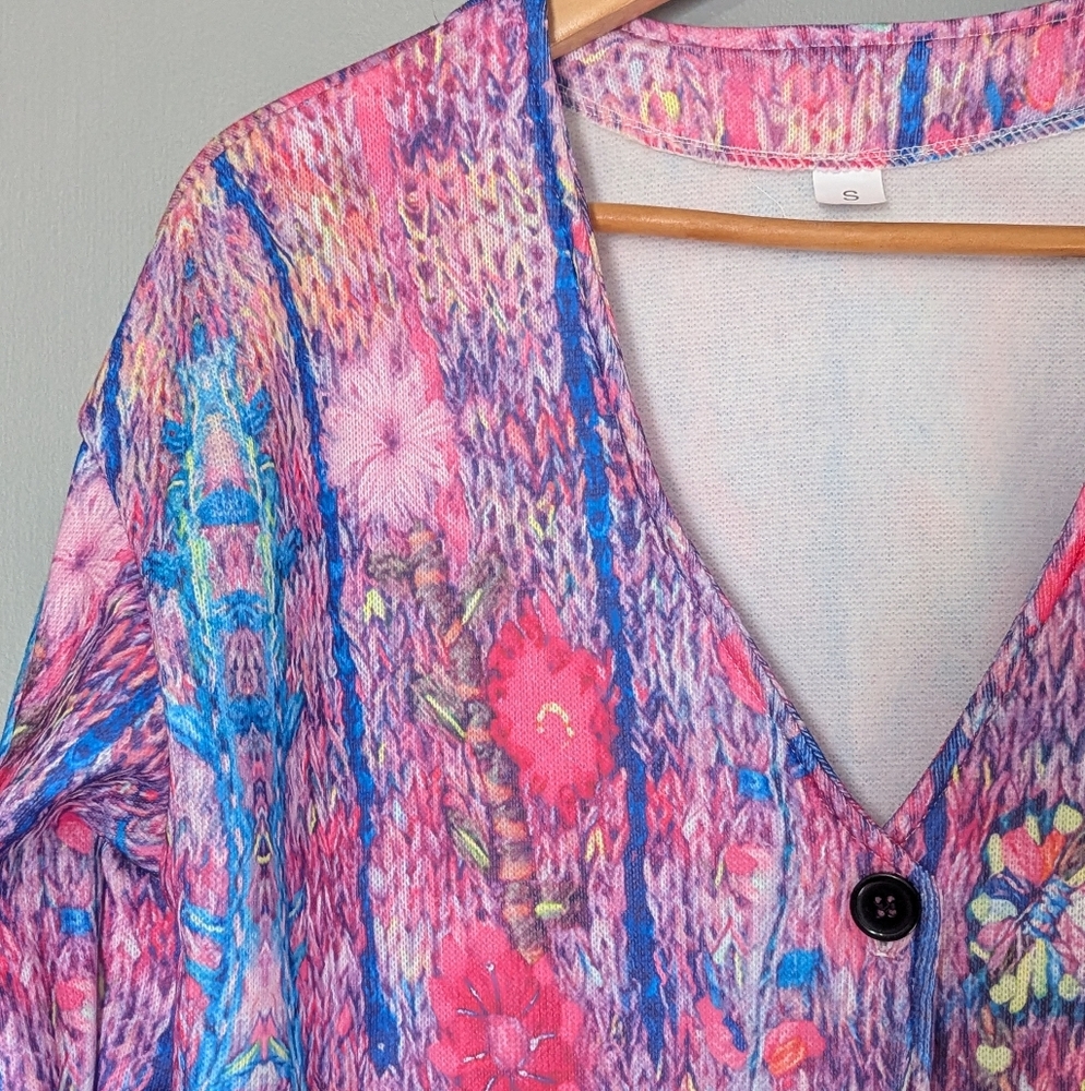 Women's Floral Abstract‎ Button Up Cardigan - Picture 2 of 11